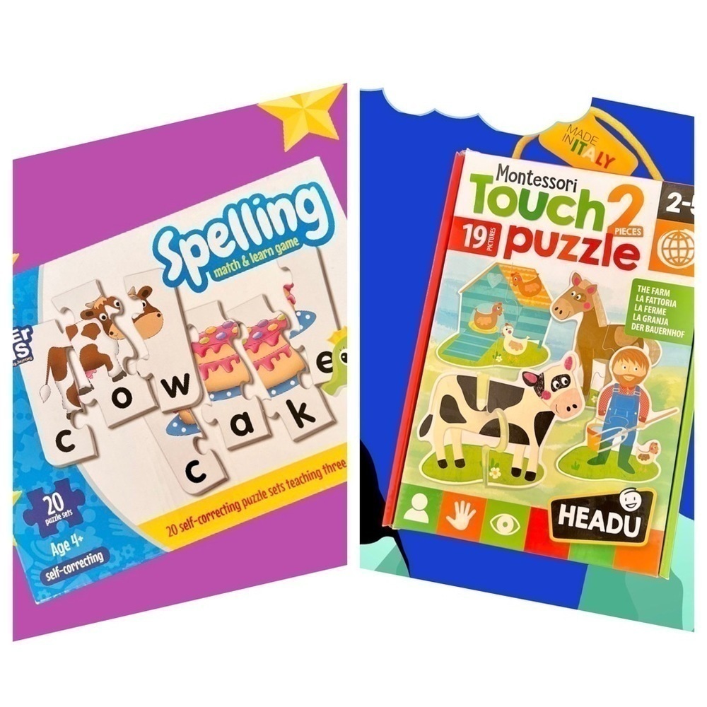 2 Boxes of Spelling & Montessori Touch Puzzles 3-5yrs like-new!